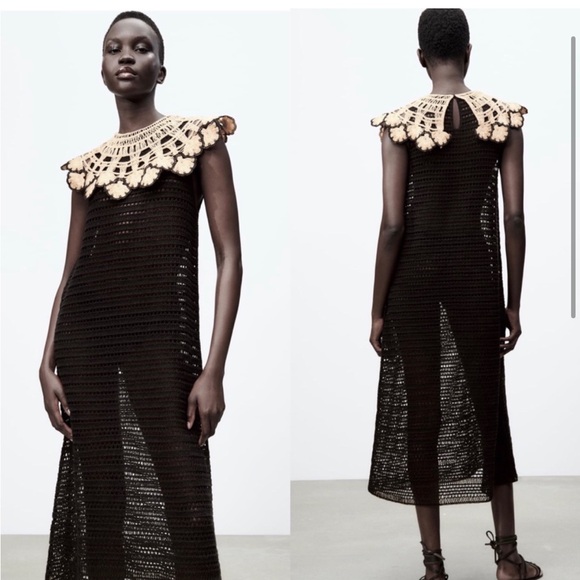 ZARA KNIT PETER PAN COLLAR DRESS - Picture 3 of 6